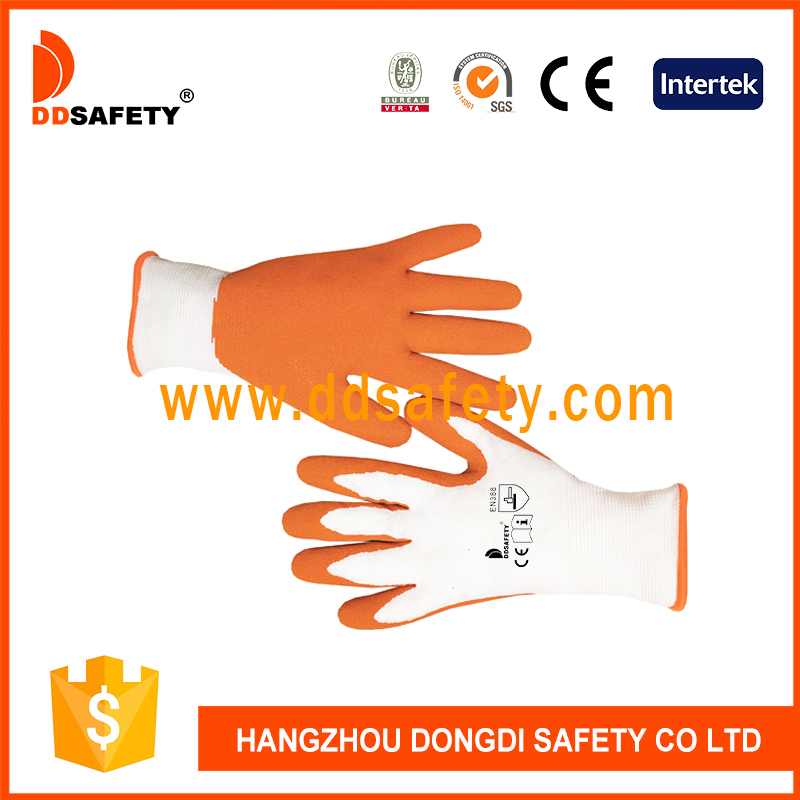 Детские перчатки из белого полиэстера с оранжевыми нитриловыми перчатками-DNN251